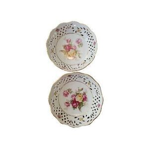 Schumann Arzberg Germany Rose Pierced Reticulated Scalloped 5" Bowls Set of 2